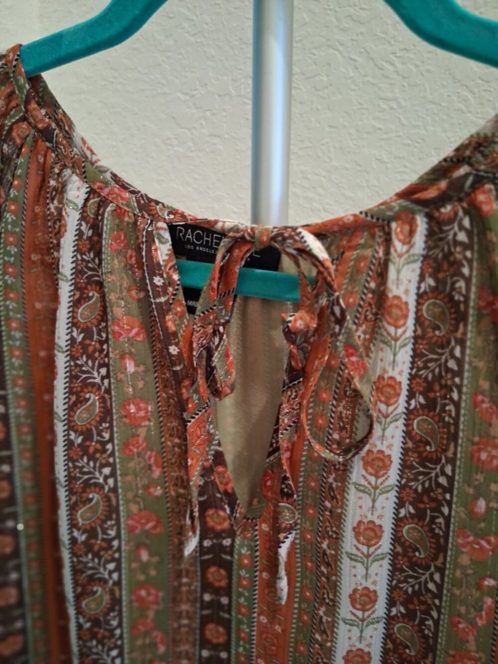 Rachel Zoe Boho Striped Floral Metallic Thread Blouse Size S - Picture 6 of 7